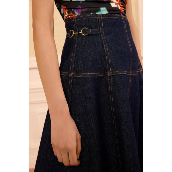 Ulla Johnson The Brigette Denim Midi Skirt in Tigris, view 3