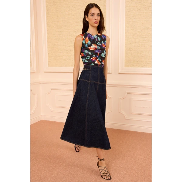 Ulla Johnson The Brigette Denim Midi Skirt in Tigris, view 4