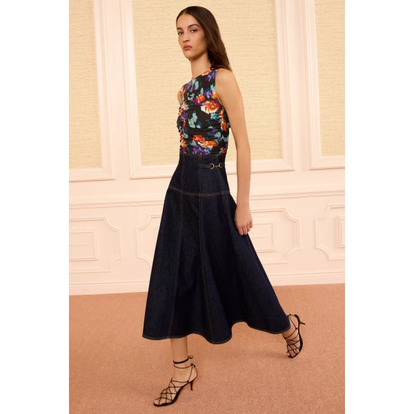 Ulla Johnson The Brigette Denim Midi Skirt in Tigris, view 5
