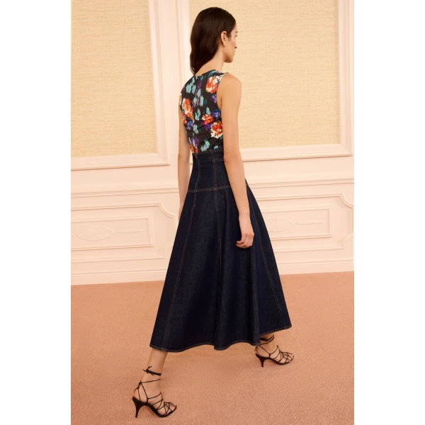 Ulla Johnson The Brigette Denim Midi Skirt in Tigris, view 6