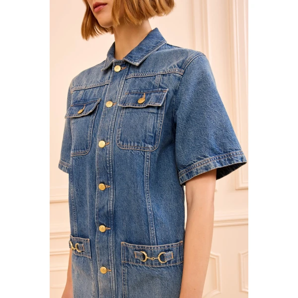 Ulla Johnson The Painters Denim Mini Dress in Danube, view 3