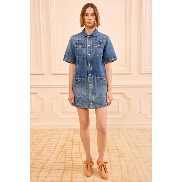 Ulla Johnson The Painters Denim Mini Dress in Danube, view 4