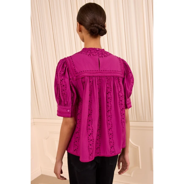 Ulla Johnson Una Short Sleeve Cotton Top in Orchid, view 5