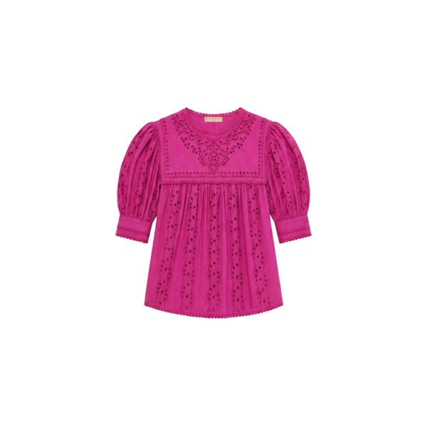 Ulla Johnson Una Short Sleeve Cotton Top in Orchid