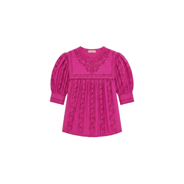 Ulla Johnson Una Short Sleeve Cotton Top in Orchid