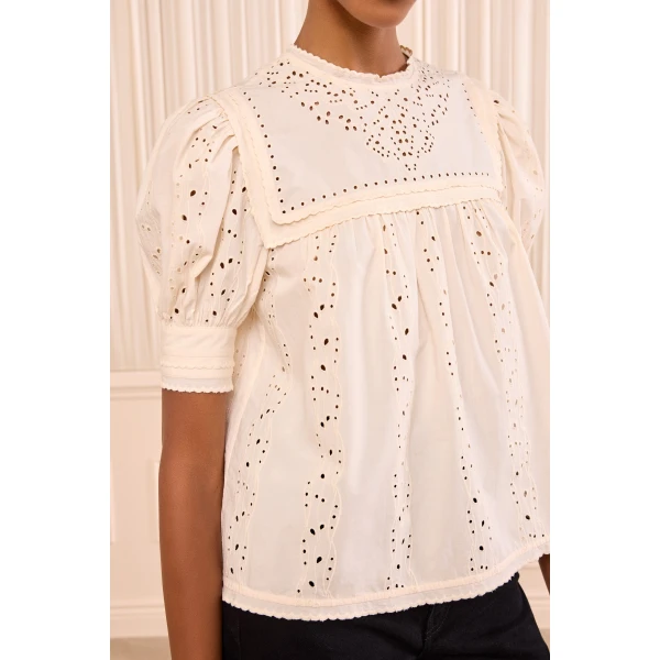 Ulla Johnson Una Short Sleeve Cotton Top in Pearled Ivory, view 3