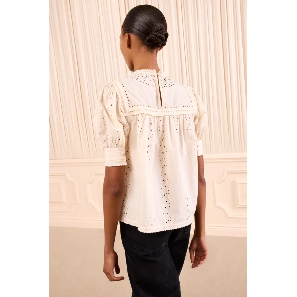 Ulla Johnson Una Short Sleeve Cotton Top in Pearled Ivory, view 5