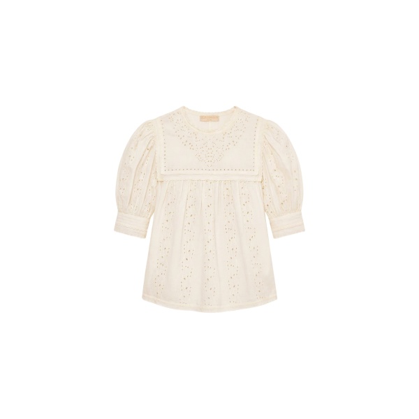 Ulla Johnson Una Short Sleeve Cotton Top in Pearled Ivory