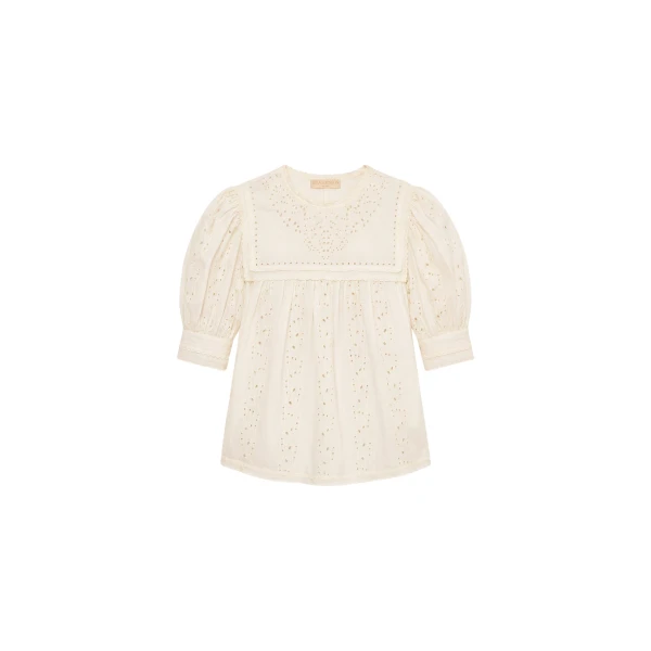 Ulla Johnson Una Short Sleeve Cotton Top in Pearled Ivory