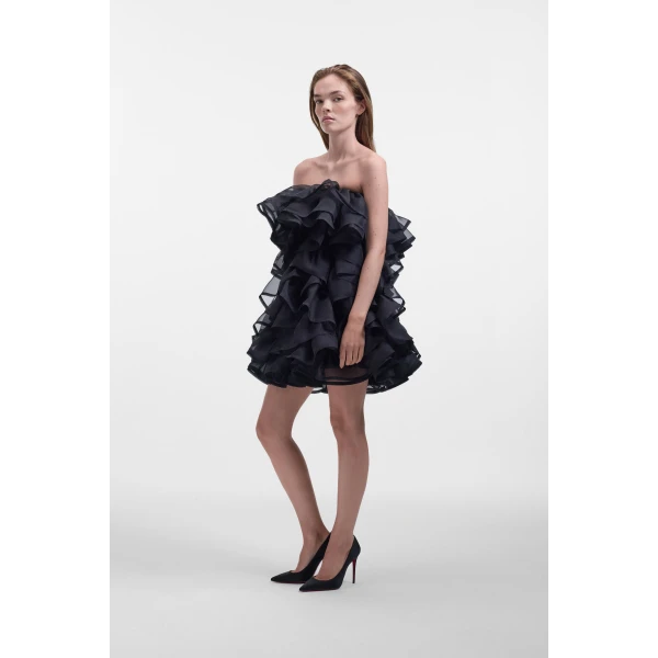 Viktor & Rolf All-Over Volants Organza Mini Dress in Black, view 4