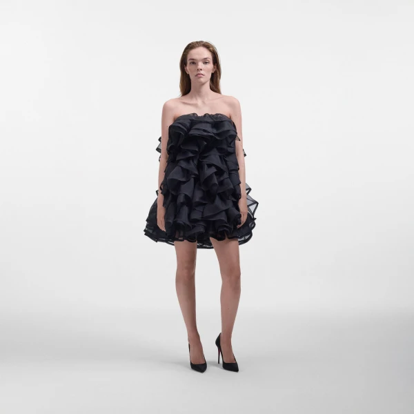 Viktor & Rolf All-Over Volants Organza Mini Dress in Black, view 5