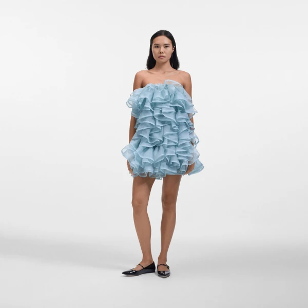 Viktor & Rolf All-Over Volants Organza Mini Dress in Light Blue, view 5