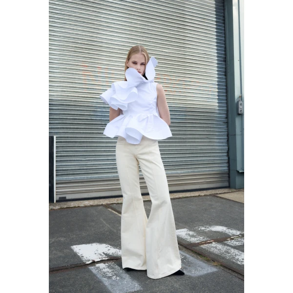 Viktor & Rolf Bootleg Denim Jeans in Off White, view 5