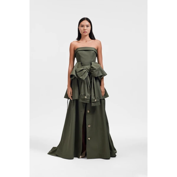 Viktor & Rolf Bow Drape Gabardine Ball Gown in Green, view 2