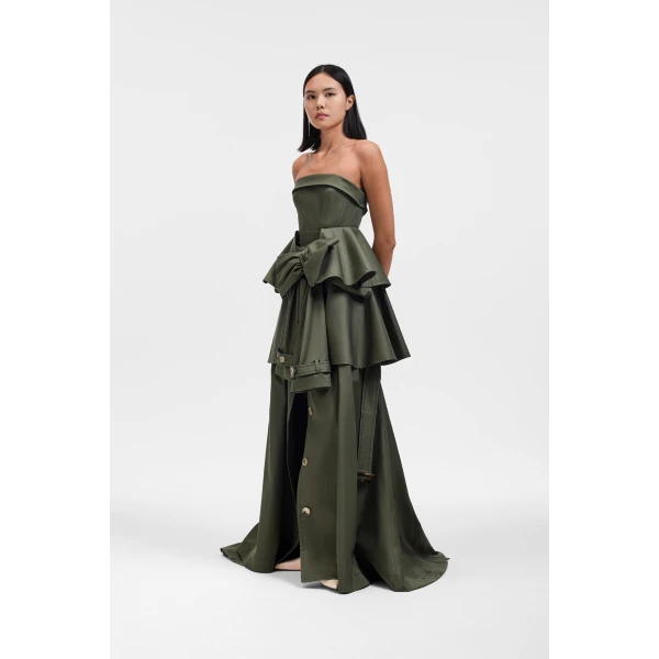 Viktor & Rolf Bow Drape Gabardine Ball Gown in Green, view 4