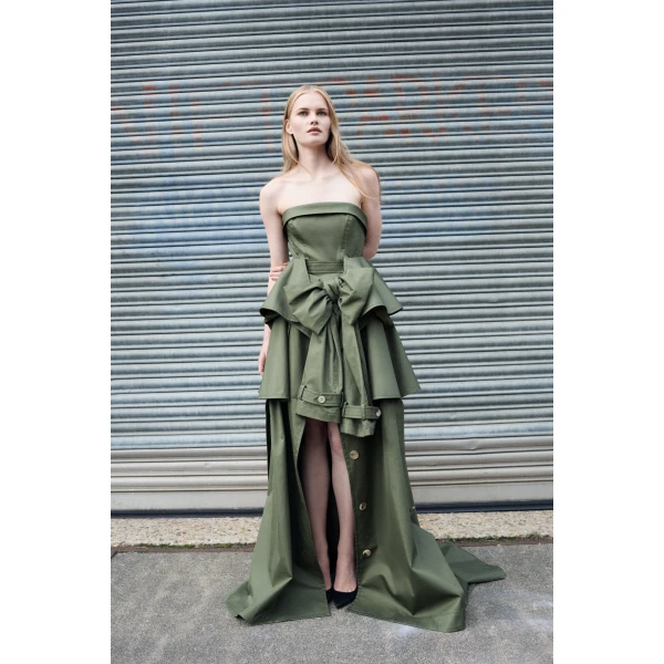Viktor & Rolf Bow Drape Gabardine Ball Gown in Green, view 6