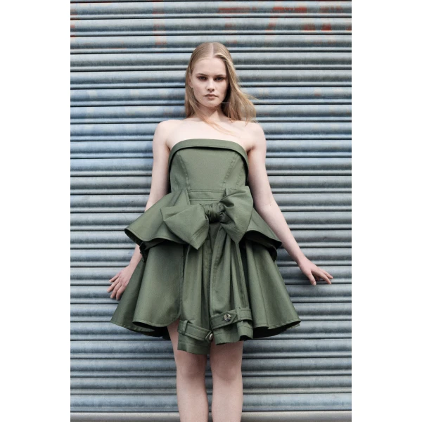 Viktor & Rolf Bow Drape Gabardine Cocktail Dress in Green, view 6