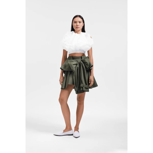 Viktor & Rolf Bow Drape Gabardine Mini Skirt in Green, view 2