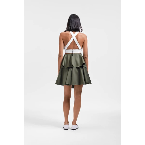 Viktor & Rolf Bow Drape Gabardine Mini Skirt in Green, view 3