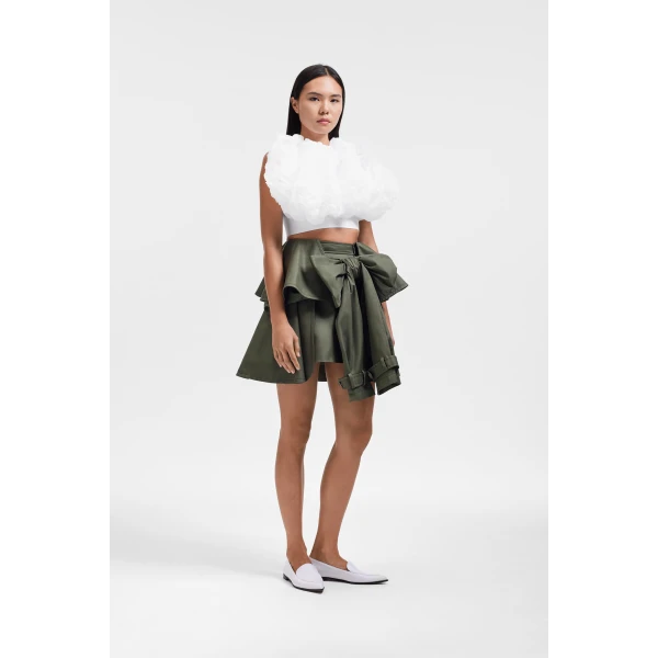 Viktor & Rolf Bow Drape Gabardine Mini Skirt in Green, view 4