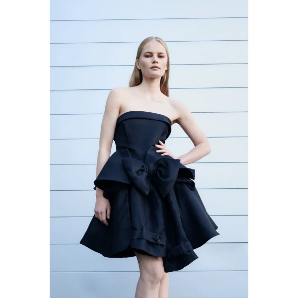 Viktor & Rolf Bow Drape Gazar Cocktail Dress in Black, view 6
