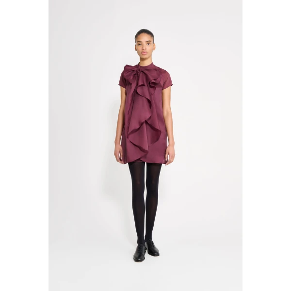 Viktor & Rolf Bow Volant Organza Dress in Burgundy, view 2