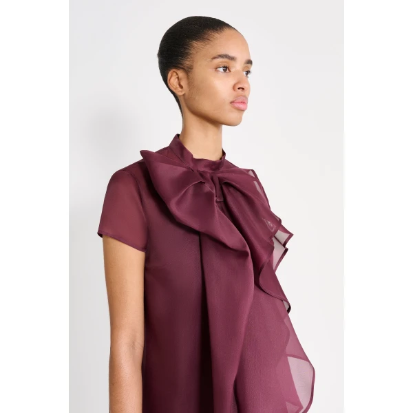 Viktor & Rolf Bow Volant Organza Dress in Burgundy, view 5