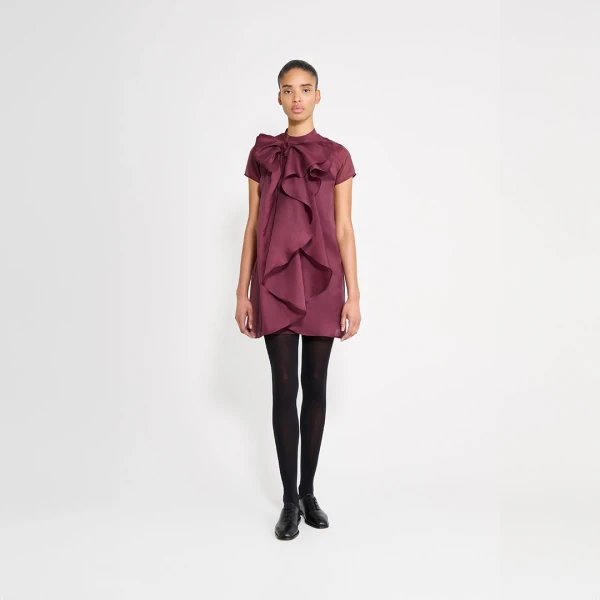 Viktor & Rolf Bow Volant Organza Dress in Burgundy, view 6