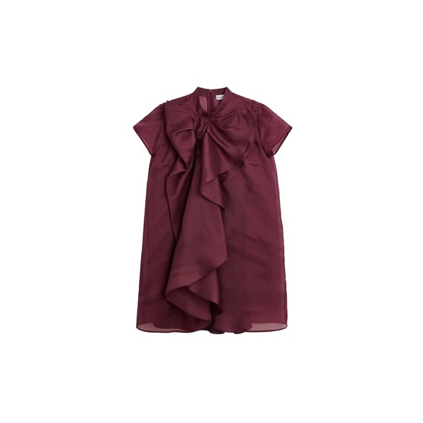 Viktor & Rolf Bow Volant Organza Dress in Burgundy