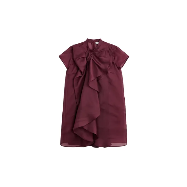 Viktor & Rolf Bow Volant Organza Dress in Burgundy