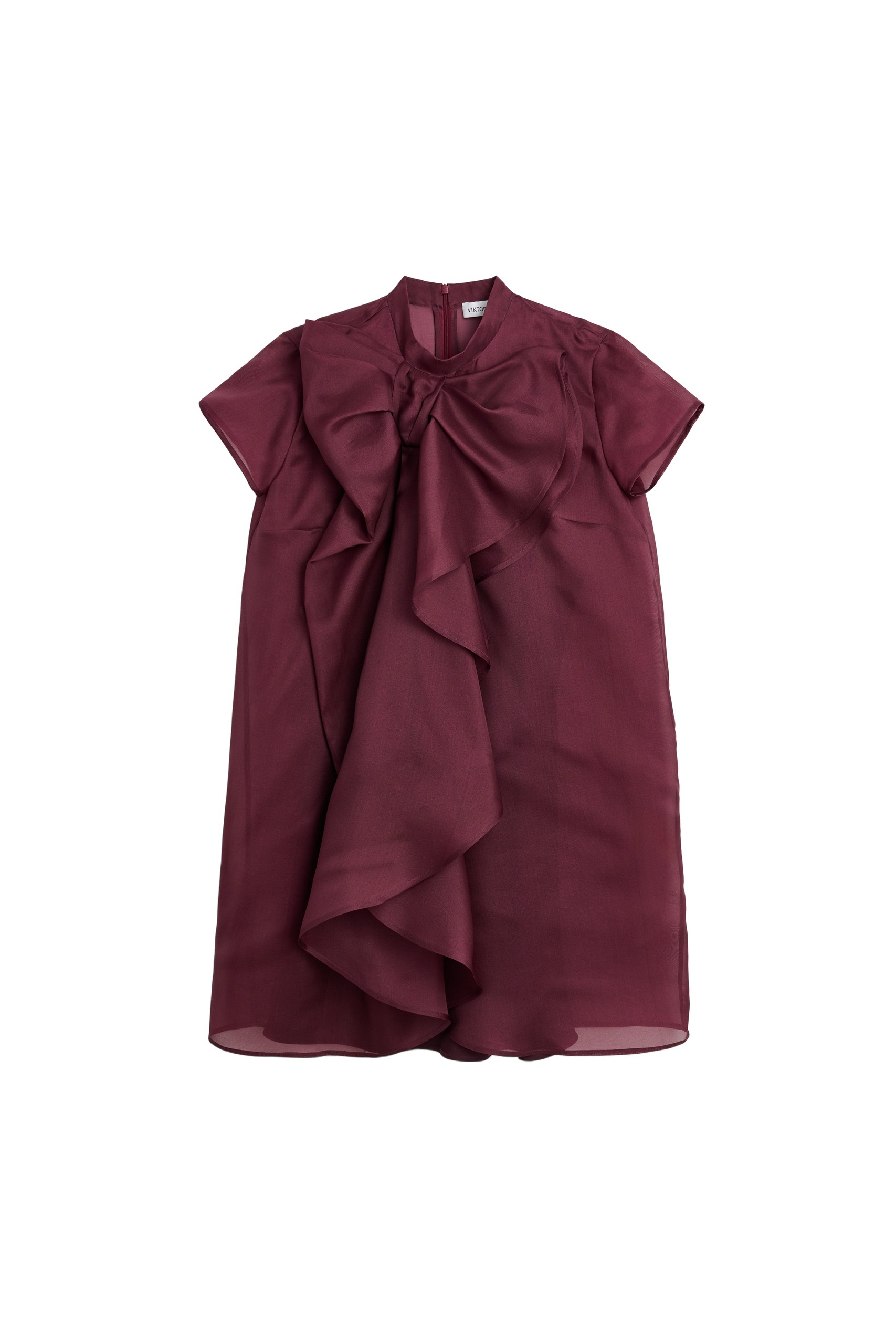 Viktor & Rolf Bow Volant Organza Dress in Burgundy