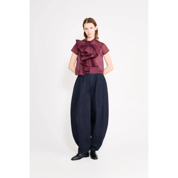 Viktor & Rolf Bow Volant Organza Top in Burgundy, view 2