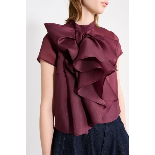 Viktor & Rolf Bow Volant Organza Top in Burgundy, view 5