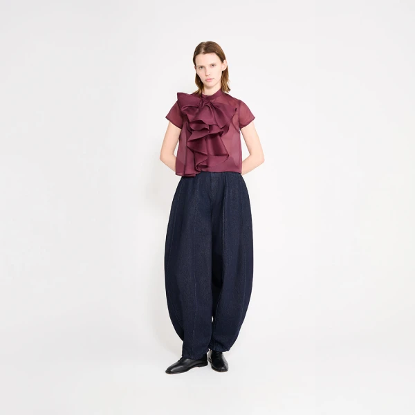 Viktor & Rolf Bow Volant Organza Top in Burgundy, view 6