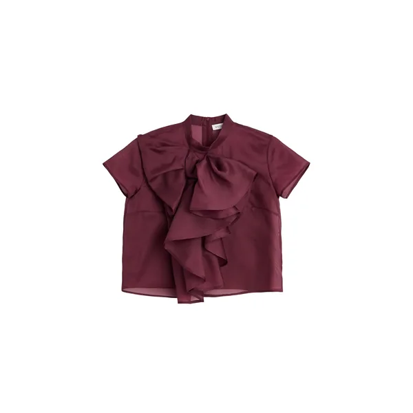 Viktor & Rolf Bow Volant Organza Top in Burgundy
