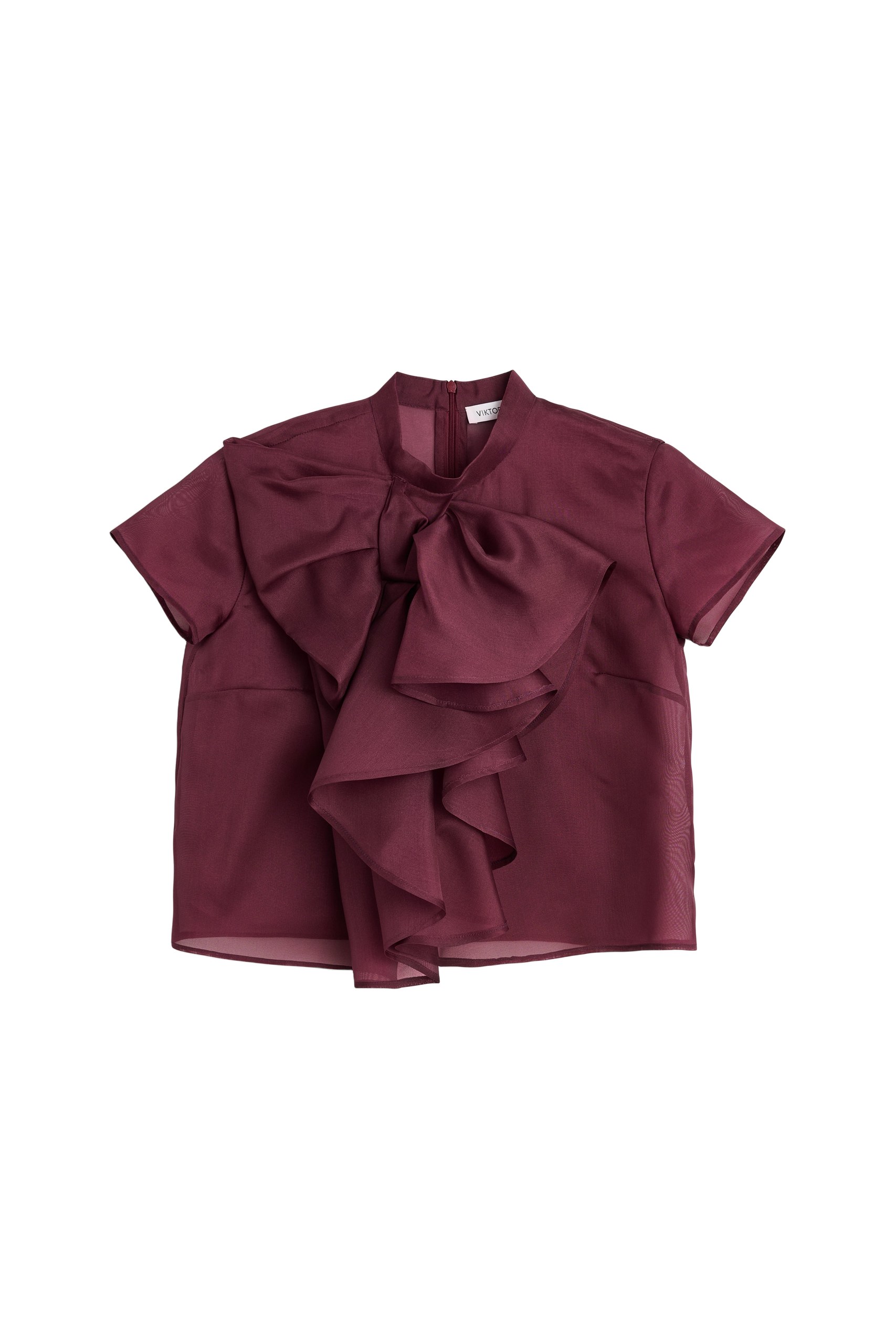 Viktor & Rolf Bow Volant Organza Top in Burgundy