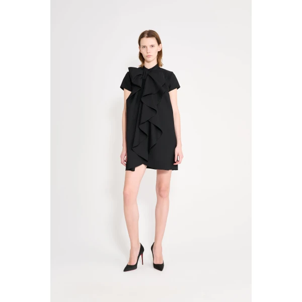 Viktor & Rolf Bow Volant Wool Dress in Black, view 2