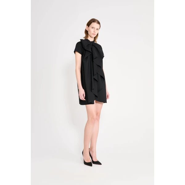 Viktor & Rolf Bow Volant Wool Dress in Black, view 4