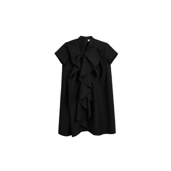 Viktor & Rolf Bow Volant Wool Dress in Black
