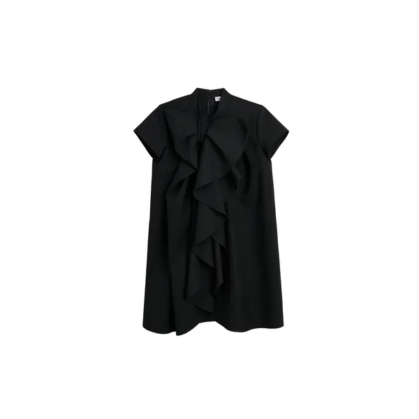 Viktor & Rolf Bow Volant Wool Dress in Black