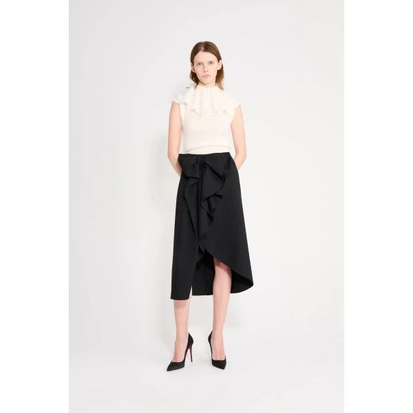Viktor & Rolf Bow Volant Wool Pencil Skirt in Black, view 2