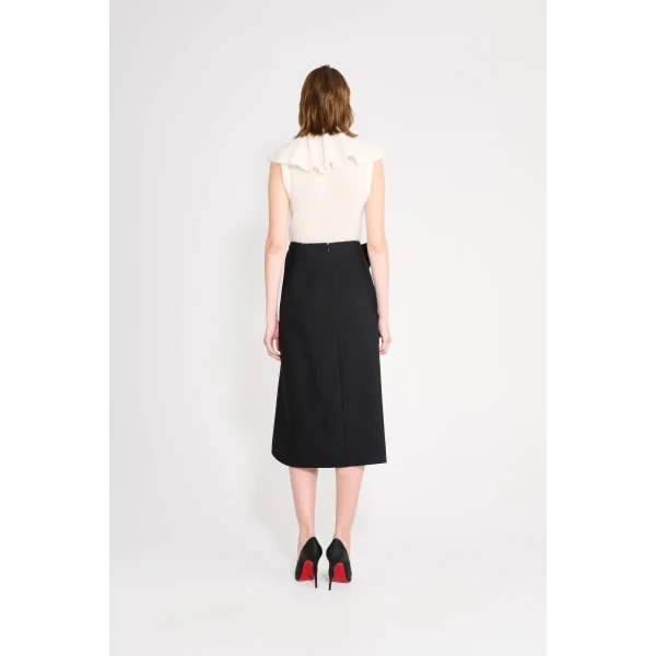 Viktor & Rolf Bow Volant Wool Pencil Skirt in Black, view 3