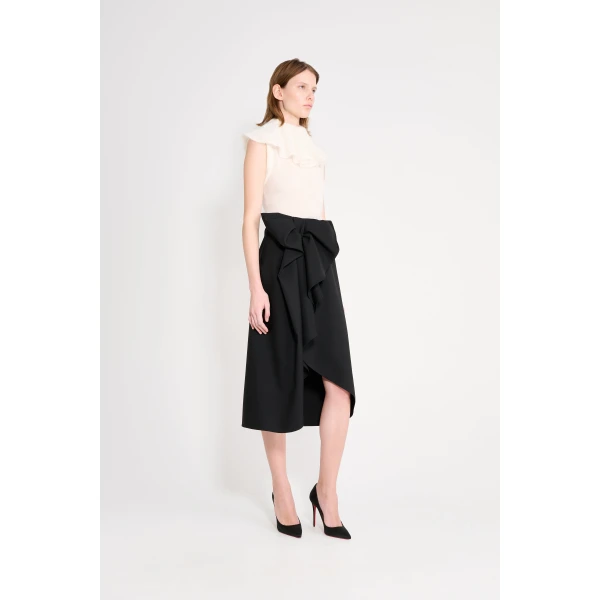 Viktor & Rolf Bow Volant Wool Pencil Skirt in Black, view 4