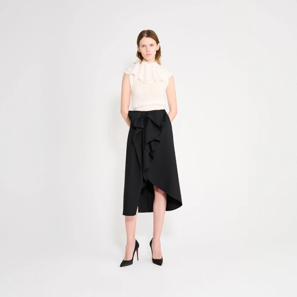 Viktor & Rolf Bow Volant Wool Pencil Skirt in Black, view 6