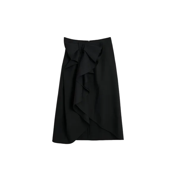Viktor & Rolf Bow Volant Wool Pencil Skirt in Black