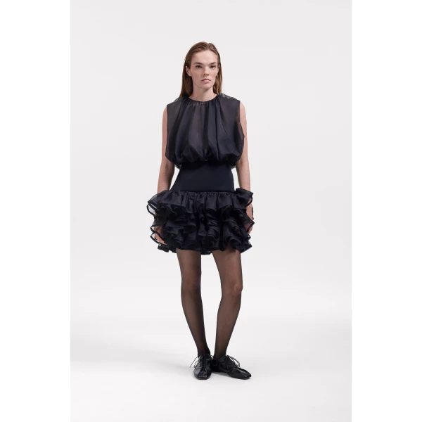 Viktor & Rolf Bubble Volant Silk Dress in Black, view 2