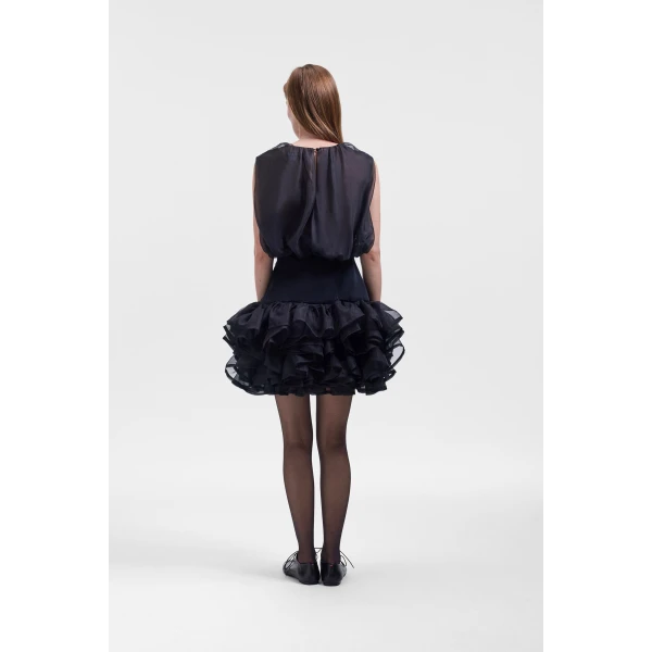 Viktor & Rolf Bubble Volant Silk Dress in Black, view 3