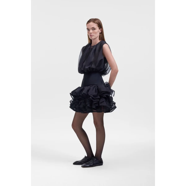Viktor & Rolf Bubble Volant Silk Dress in Black, view 4