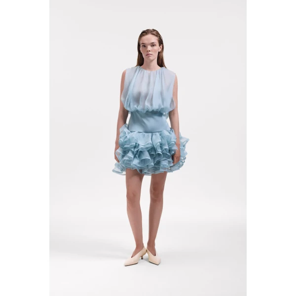 Viktor & Rolf Bubble Volant Silk Dress in Light Blue, view 2