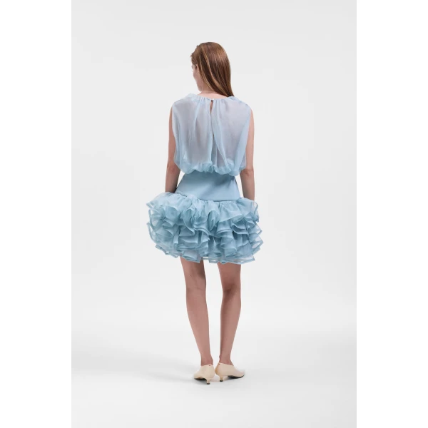 Viktor & Rolf Bubble Volant Silk Dress in Light Blue, view 3